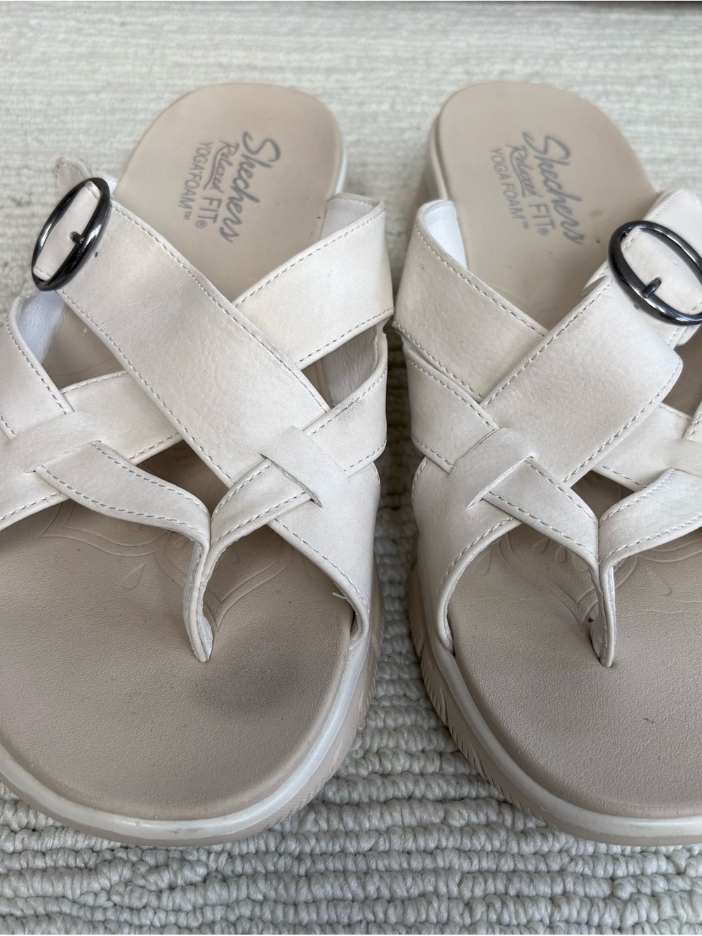 Skechers Cream Cross-Strap Slide Sandals with Buckle